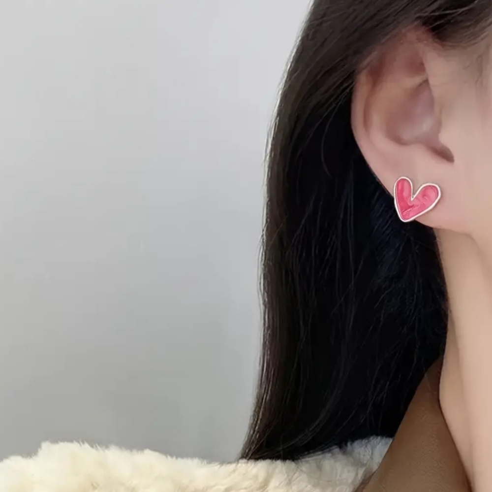 Pink Heart Gold Earrings - Picture 3 of 6